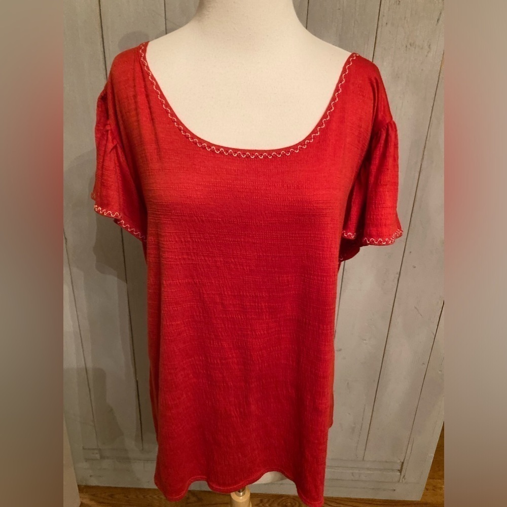 Max Studio Women's Shirt 2X Brick Red Flutter Sleeve Boho Chic‎ Blouse Top